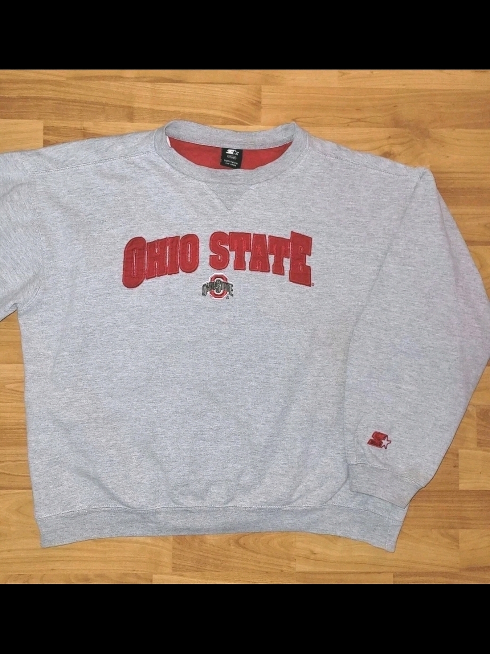STARTER Ohio State Gray XL Crewneck Sweatshirt, Red Embroidered Spellout Boxy